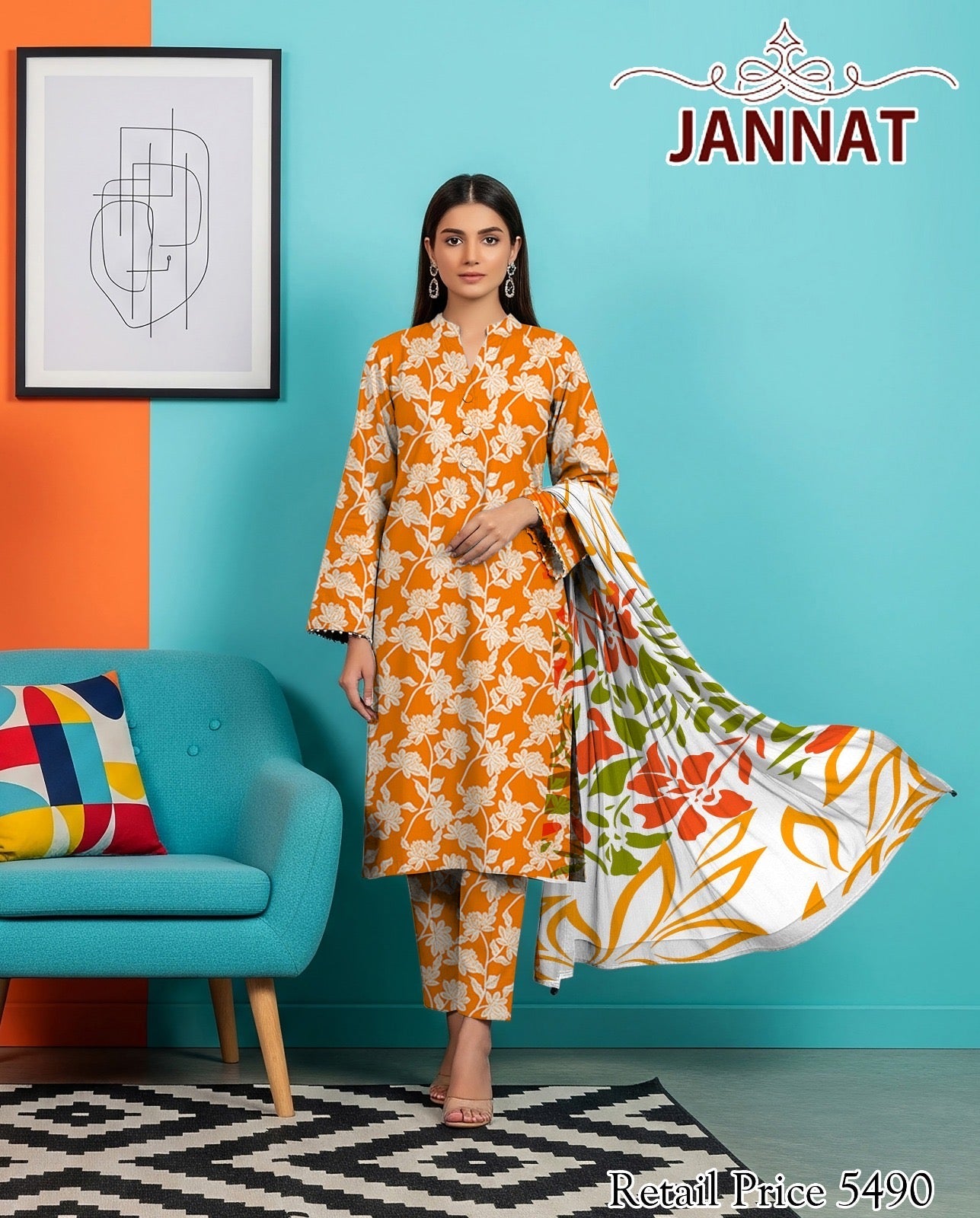 3PC LAWN BY JANNAT